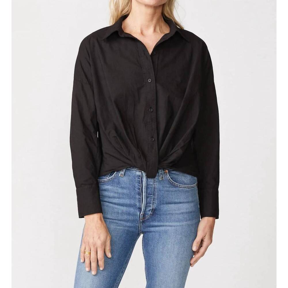 NEW STATESIDE poplin long sleeve front twist shirt in black
